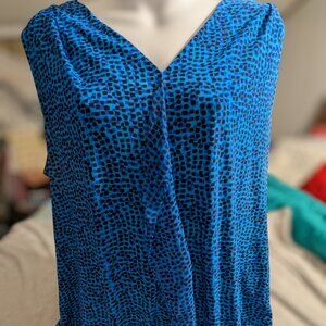 Roz & Ali Sleeveless Blouse Blue & Black Dotted V-Neck Womens 2XL